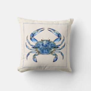 Almohada de lanzamiento de cangrejo azul acuarela 