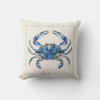 Almohada de lanzamiento de cangrejo azul acuarela