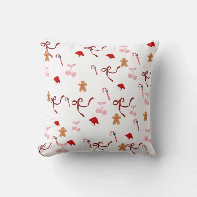 Almohada de lanzamiento de cinta Coquette Navideña (Anverso)