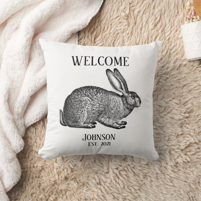 Almohada de lanzamiento de conejo vintage de bienv (Manta)