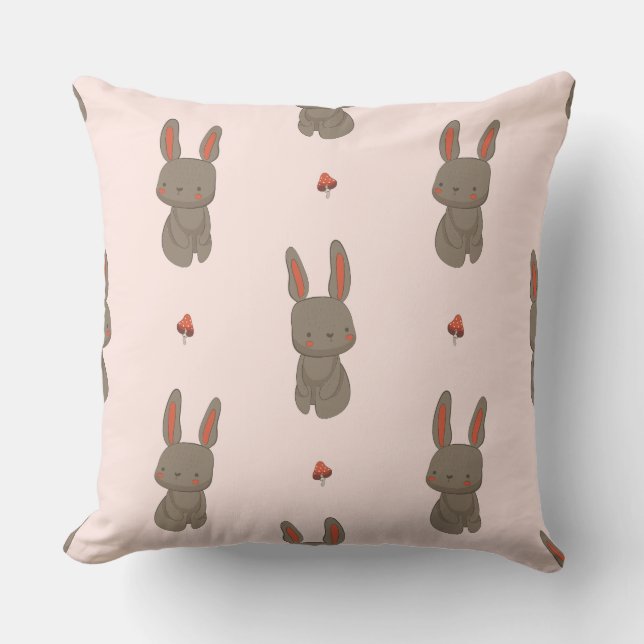 Almohada de lanzamiento de conejo y hongo de bosqu (Anverso)