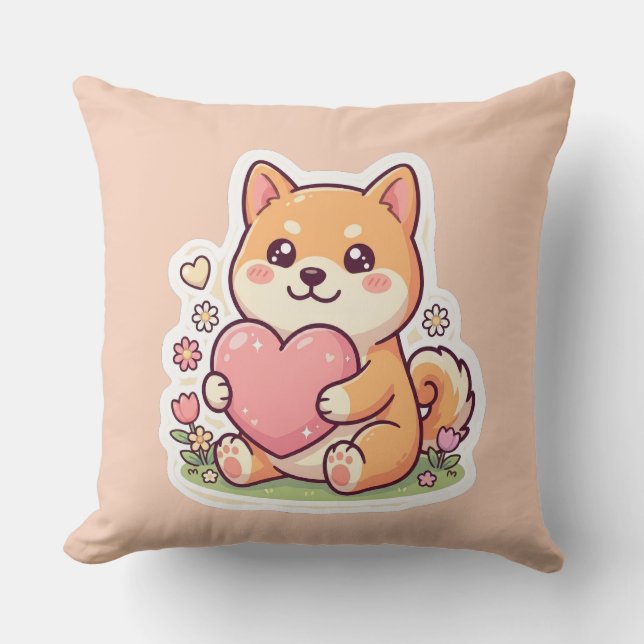 Almohada de lanzamiento de corazón de perro Shiba  (Anverso)
