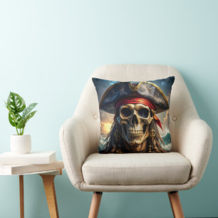 Almohada de lanzamiento de cráneo de pirata malvad