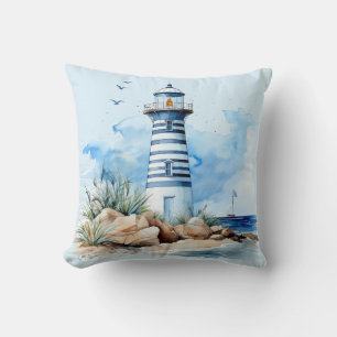 Almohada de lanzamiento de faro náutico de acuarel