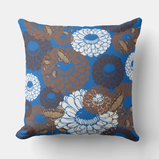 Almohada de lanzamiento de flor de Brown azul ciel (Anverso)