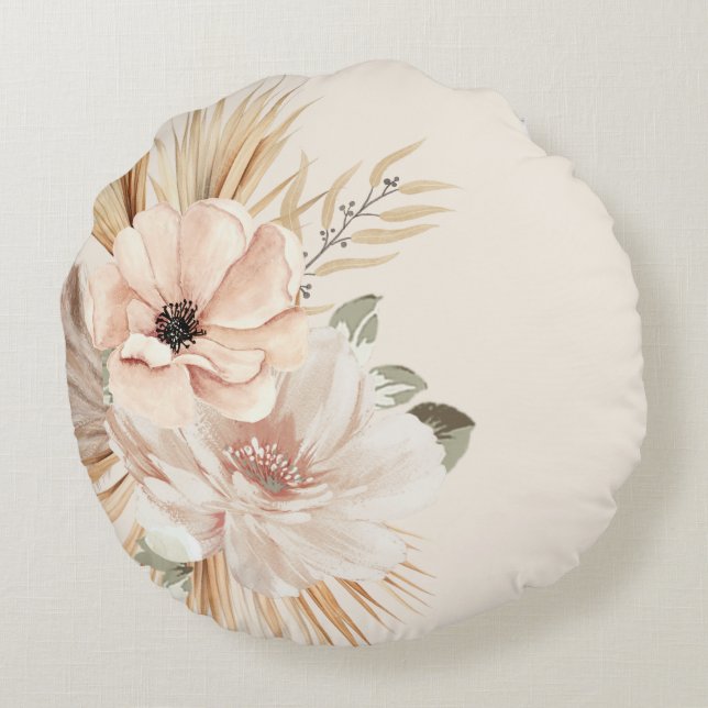 Almohada de lanzamiento de flores de acuarela beig (Reverso)