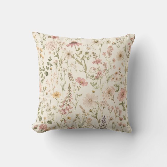 Almohada de lanzamiento de flores silvestres boho  (Anverso)