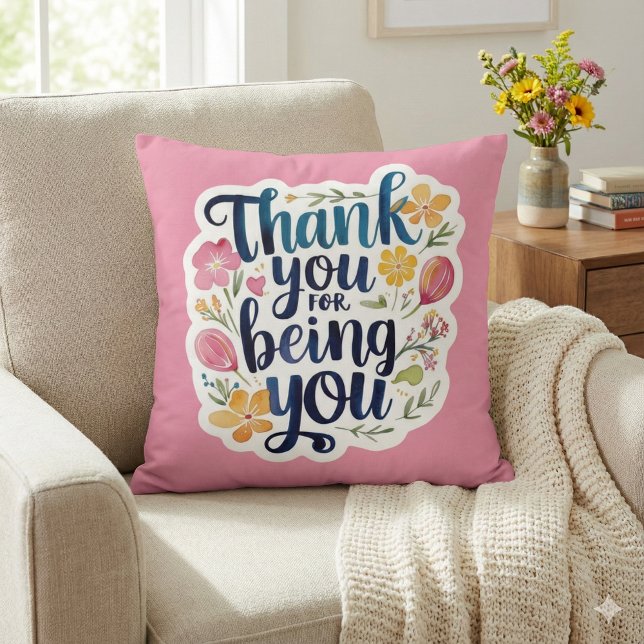Almohada de lanzamiento de foto de agradecimiento  (Show your gratitude with this beautiful floral, "Thank you for being you" photo pillow! )