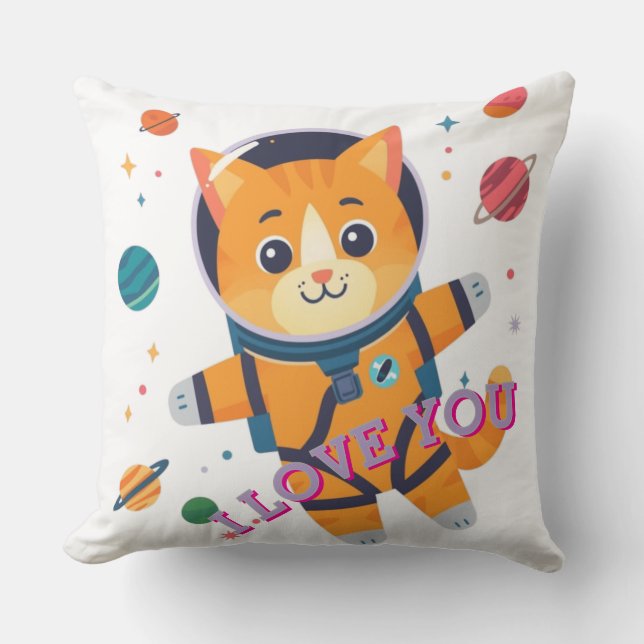 Almohada de lanzamiento de gato astronauta adorabl (Anverso)