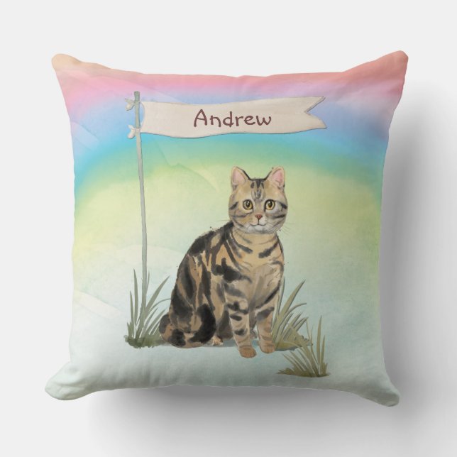 Almohada de lanzamiento de gato atigrado con nombr (Anverso)