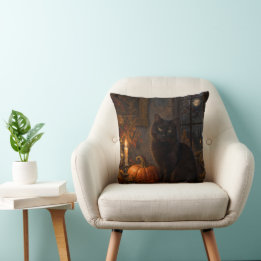 Almohada de lanzamiento de gato negro gótico de Ha