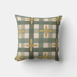 Almohada de lanzamiento de gingham y hojas verdes