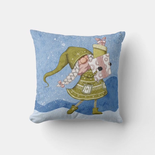 Almohada de lanzamiento de Gnome de Navidad con re (Anverso)