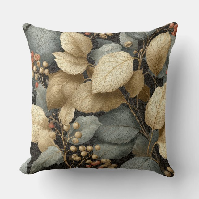 Almohada de lanzamiento de hoja botánica dorada (Anverso)