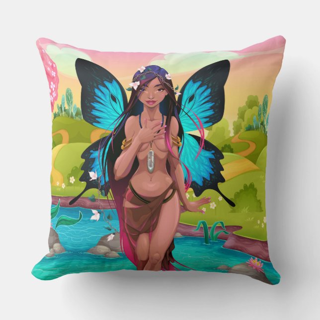 Almohada de lanzamiento de la chica mariposa (Anverso)