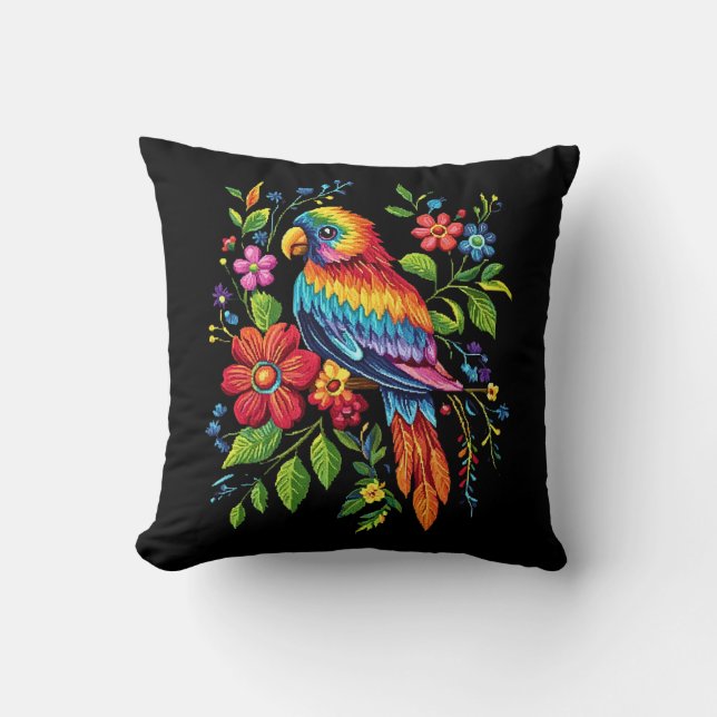 Almohada de lanzamiento de loro vibrante  (Anverso)