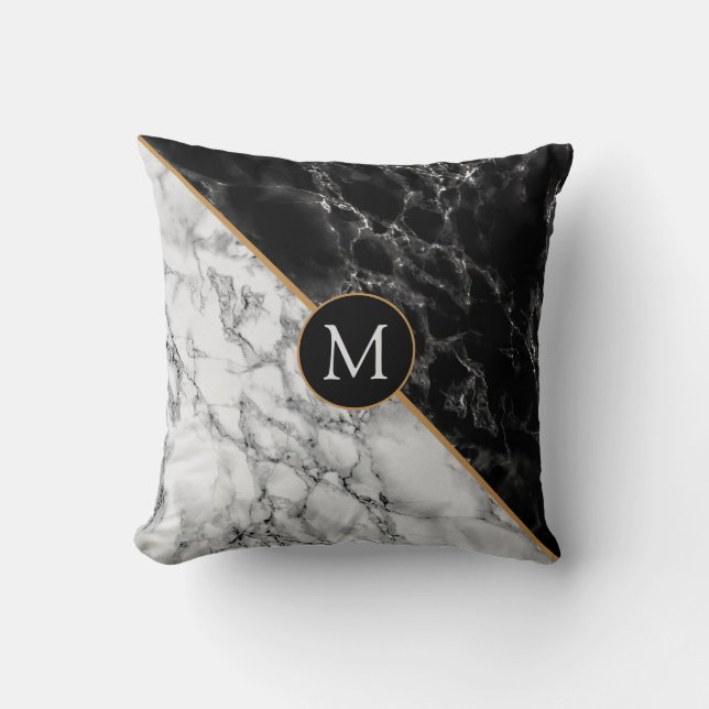 Almohada de lanzamiento de mármol blanco negro reg (Anverso)