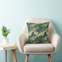 Almohada de lanzamiento de mármol verde y dorado