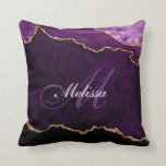 almohada de lanzamiento de monograma de moda de ag<br><div class="desc">almohada encantadora con un diseño monograma sobre un fondo morado en oro y agate morado.</div>