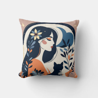 Almohada de lanzamiento de mujer moderna y gato Ar