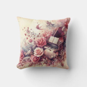 Almohada de lanzamiento de música de rosas de pian