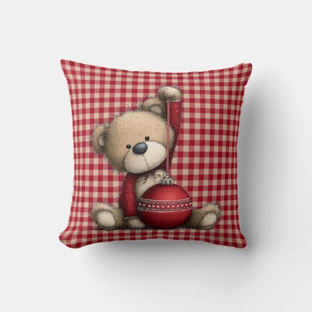 Almohada de lanzamiento de osito de Navidad (Anverso)