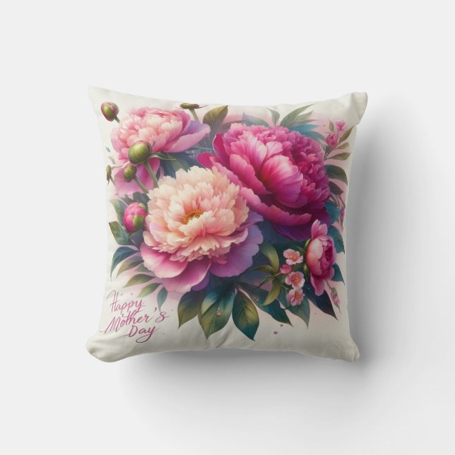 Almohada de lanzamiento de peonía rosa del día de  (Anverso)