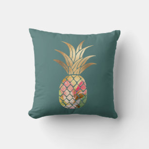 Almohada de lanzamiento de piña dorada acuarela