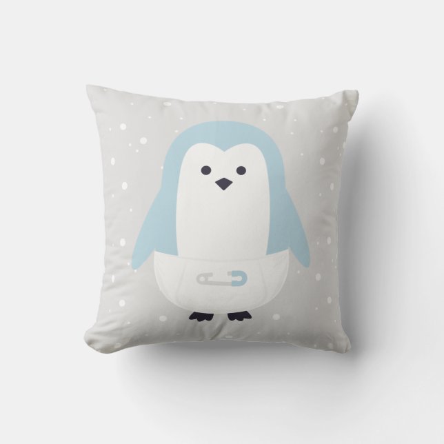 Almohada de lanzamiento de pingüino azul bebé (Anverso)