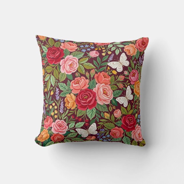 Almohada de lanzamiento de rosa botánica (Anverso)