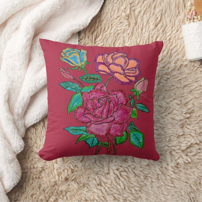 Almohada de lanzamiento de rosas coloridas (Manta)