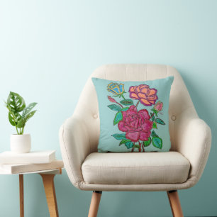 Almohada de lanzamiento de rosas coloridas