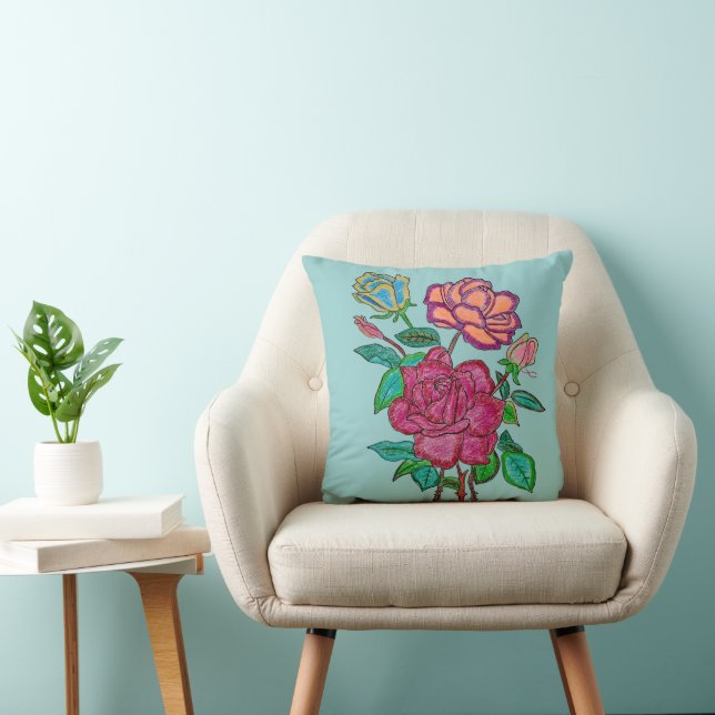 Almohada de lanzamiento de rosas coloridas (Silla)