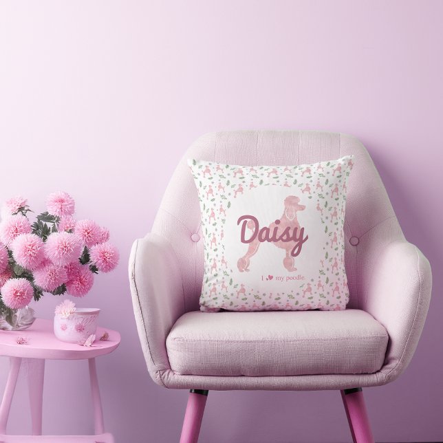 Almohada de lanzamiento de silueta de caniche rosa (Subido por el creador)