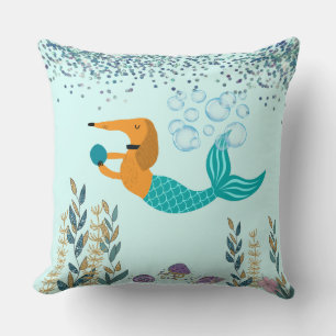 Almohada de lanzamiento de sirena de perro salchic
