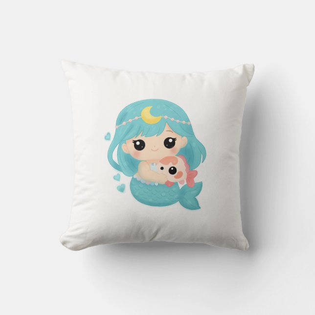 Almohada de lanzamiento de sirena Kawaii – Arte oc (Anverso)