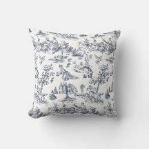 Almohada de lanzamiento de Toile Azul Vintage | P