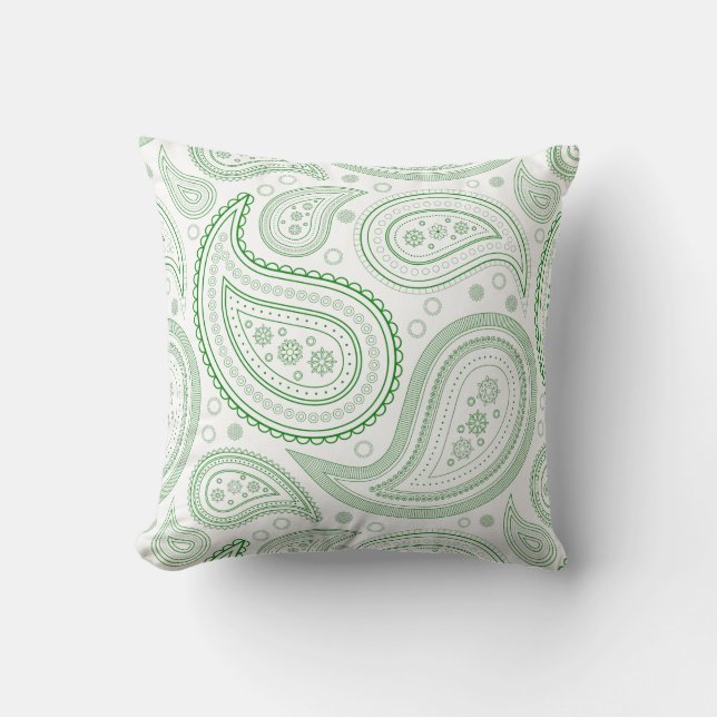 Almohada de lanzamiento de verde paisley sobre bla (Anverso)