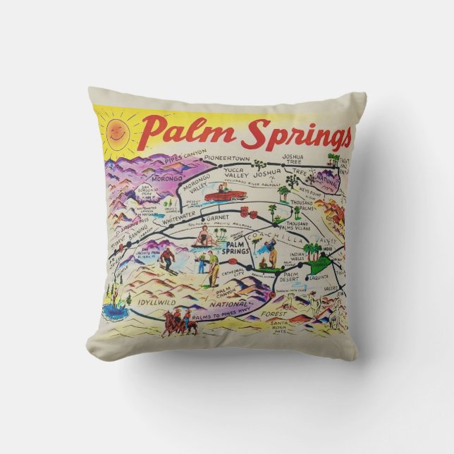 Almohada de lanzamiento del mapa retro de Palm Spr (Anverso)