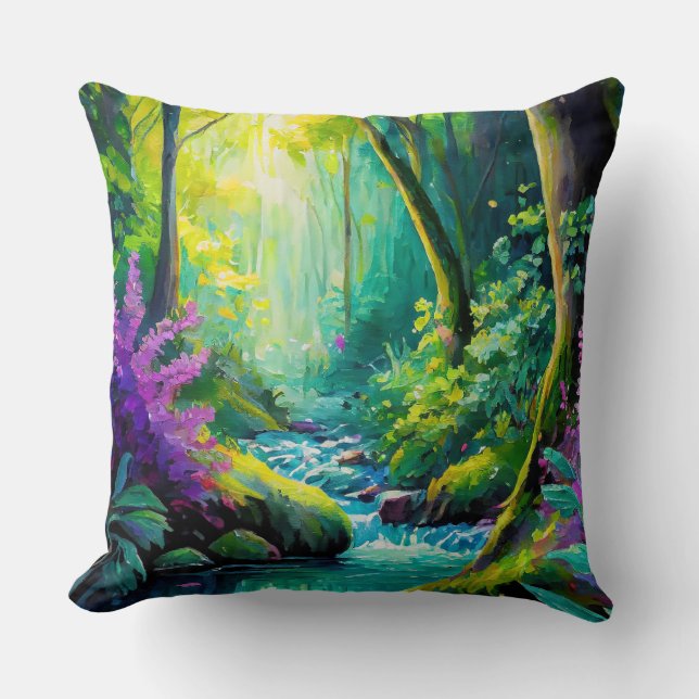 Almohada de lanzamiento del río del bosque místico (Anverso)