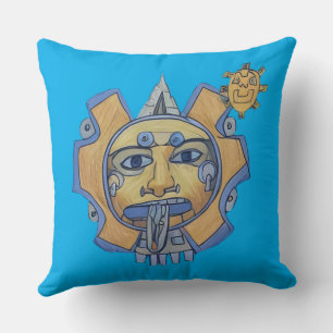 Almohada de lanzamiento del sol azteca azul oscuro