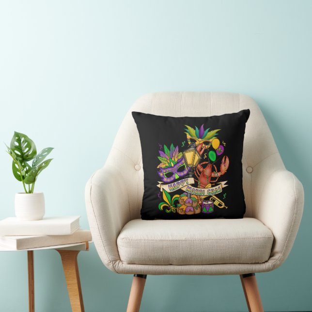 Almohada de lanzamiento Feliz Mardi Gras (Silla)