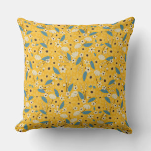 almohada de lanzamiento floral amarilla y azul, ac