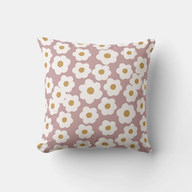 Almohada de lanzamiento floral de margaritas retro (Anverso)
