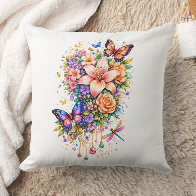 Almohada de lanzamiento floral de mariposa de lujo (Manta)