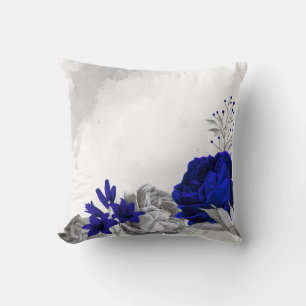 almohada de lanzamiento floral de plata azul real