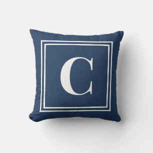 Almohada de lanzamiento monograma azul preppy de P