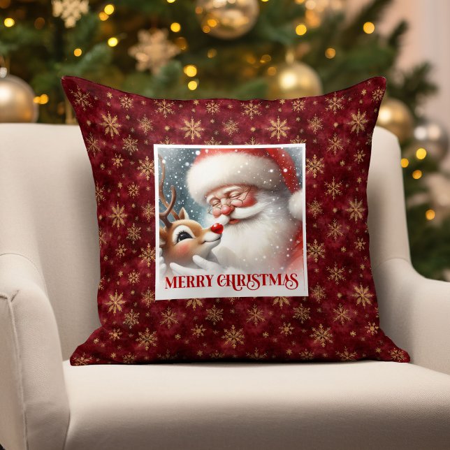 Almohada de lanzamiento navideña festiva de Santa  (Festive Santa and Rudolph Christmas Throw Pillow Gift

)