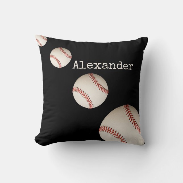 Almohada de lanzamiento negra de béisbol con nombr (Anverso)