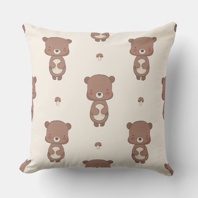 Almohada de lanzamiento para nursery Oso y hongo d (Anverso)
